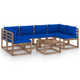 7-piece pallet garden furniture with impregnated wood cushions by vidaXL, Garden sets - Ref: Foro24-3067486, Price: 373,99 €,...