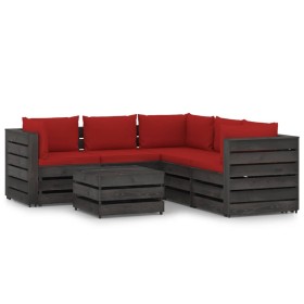 Muebles de jardín 6 piezas con cojines madera impregnada gris de vidaXL, Conjuntos de jardín - Ref: Foro24-3068306, Precio: 5...