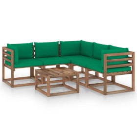 Garden furniture set 6 pieces impregnated wood with green cushions by vidaXL, Garden sets - Ref: Foro24-3067421, Price: 322,9...