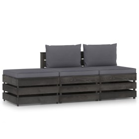 3-piece garden furniture with gray impregnated wood cushions by vidaXL, Garden sets - Ref: Foro24-3068180, Price: 244,30 €, D...