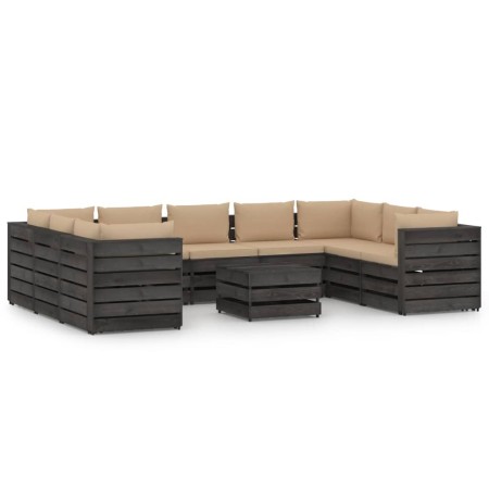 Garden furniture 10 pieces with gray impregnated wood cushions by vidaXL, Garden sets - Ref: Foro24-3068375, Price: 1,00 €, D...