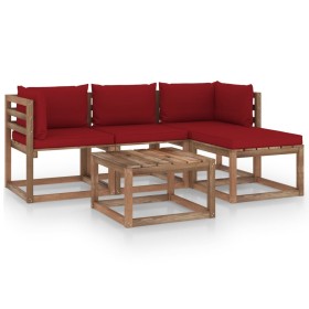 Juego de muebles de jardín 5 piezas con cojines rojo tinto de vidaXL, Conjuntos de jardín - Ref: Foro24-3067365, Precio: 258,...