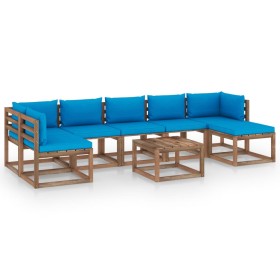 8-teiliges Gartenmöbel-Set mit hellblauen Kissen von vidaXL, Gartensets - Ref: Foro24-3067504, Preis: 480,99 €, Rabatt: %