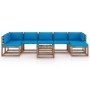 8-piece garden furniture set with light blue cushions by vidaXL, Garden sets - Ref: Foro24-3067504, Price: 480,77 €, Discount: %