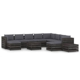 Garden furniture 12 pieces with gray impregnated wood cushions by vidaXL, Garden sets - Ref: Foro24-3068432, Price: 1,00 €, D...