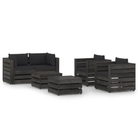 Garden furniture 6 pieces with gray impregnated wood cushions by vidaXL, Garden sets - Ref: Foro24-3068451, Price: 607,99 €, ...