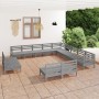 Juego de muebles de jardín 13 piezas madera maciza de pino gris de vidaXL, Conjuntos de jardín - Ref: Foro24-3083176, Precio:...