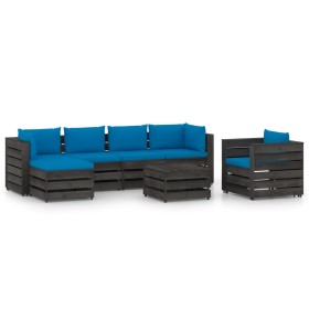 Garden furniture 7 pieces with gray impregnated wood cushions by vidaXL, Garden sets - Ref: Foro24-3068472, Price: 665,99 €, ...