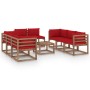 9-piece garden furniture set with red cushions by vidaXL, Garden sets - Ref: Foro24-3067542, Price: 538,18 €, Discount: %