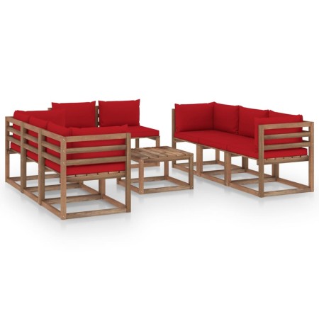 Juego de muebles de jardín 9 piezas con cojines rojo de vidaXL, Conjuntos de jardín - Ref: Foro24-3067542, Precio: 538,18 €, ...