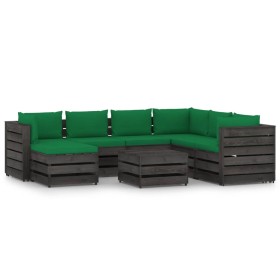 8-piece garden furniture with gray impregnated wood cushions by vidaXL, Garden sets - Ref: Foro24-3068389, Price: 687,99 €, D...