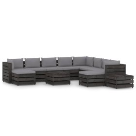 Garden furniture 12 pieces with gray impregnated wood cushions by vidaXL, Garden sets - Ref: Foro24-3068433, Price: 1,00 €, D...