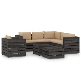 Muebles de jardín 8 piezas con cojines madera impregnada gris de vidaXL, Conjuntos de jardín - Ref: Foro24-3068495, Precio: 7...