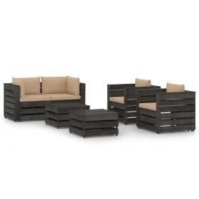 Garden furniture 6 pieces with gray impregnated wood cushions by vidaXL, Garden sets - Ref: Foro24-3068447, Price: 624,99 €, ...