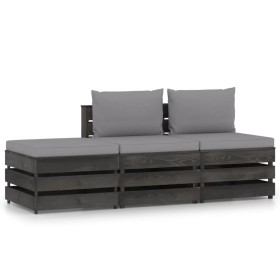 3-piece garden furniture with gray impregnated wood cushions by vidaXL, Garden sets - Ref: Foro24-3068181, Price: 246,46 €, D...