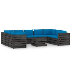 Garden furniture 10 pieces with gray impregnated wood cushions by vidaXL, Garden sets - Ref: Foro24-3068376, Price: 1,00 €, D...