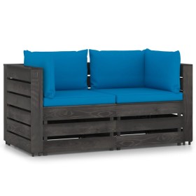 2-Sitzer-Palettensofa mit grau imprägnierten Kiefernholzkissen von vidaXL, Gartensets - Ref: Foro24-3068160, Preis: 256,65 €,...