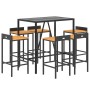 Bar table and garden stools 7 pieces acacia wood PE rattan black by vidaXL, Garden sets - Ref: Foro24-3187678, Price: 334,67 ...