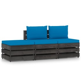 3-piece garden furniture set with gray impregnated wood cushions by vidaXL, Garden sets - Ref: Foro24-3068184, Price: 235,99 ...