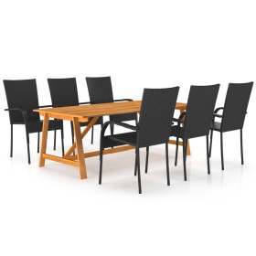 Juego de comedor para jardín 7 piezas negro de vidaXL, Conjuntos de jardín - Ref: Foro24-3068807, Precio: 589,97 €, Descuento: %