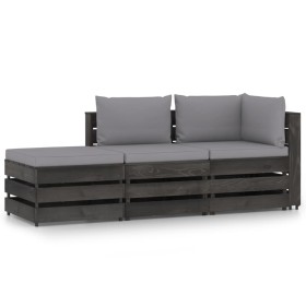 3-piece garden furniture with gray impregnated wood cushions by vidaXL, Garden sets - Ref: Foro24-3068193, Price: 285,60 €, D...