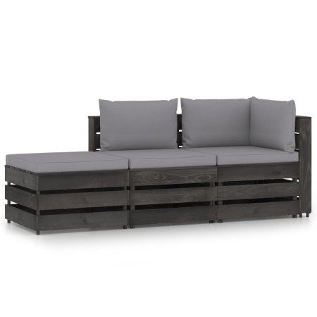 3-piece garden furniture with gray impregnated wood cushions by vidaXL, Garden sets - Ref: Foro24-3068193, Price: 285,99 €, D...