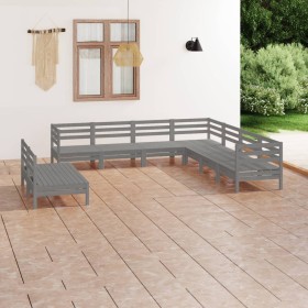 Gartenmöbel-Set 9-teilig aus massivem grauem Kiefernholz von vidaXL, Gartensets - Ref: Foro24-3083126, Preis: 454,99 €, Rabat...