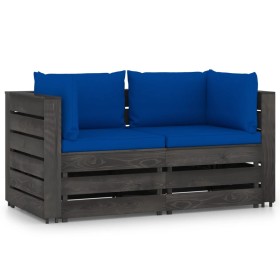 2-Sitzer-Palettensofa mit grau imprägnierten Kiefernholzkissen von vidaXL, Gartensets - Ref: Foro24-3068166, Preis: 252,99 €,...