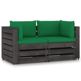 2-Sitzer-Palettensofa mit grau imprägnierten Kiefernholzkissen von vidaXL, Gartensets - Ref: Foro24-3068161, Preis: 234,99 €,...