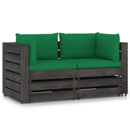 2-Sitzer-Palettensofa mit grau imprägnierten Kiefernholzkissen von vidaXL, Gartensets - Ref: Foro24-3068161, Preis: 245,63 €,...