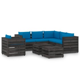 8-piece garden furniture with gray impregnated wood cushions by vidaXL, Garden sets - Ref: Foro24-3068496, Price: 786,23 €, D...