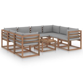 Juego de muebles de jardín 9 piezas con cojines gris de vidaXL, Conjuntos de jardín - Ref: Foro24-3067489, Precio: 583,95 €, ...