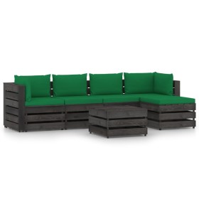 Garden furniture 6 pieces with gray impregnated wood cushions by vidaXL, Garden sets - Ref: Foro24-3068281, Price: 514,99 €, ...