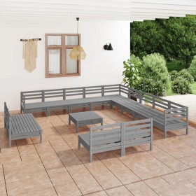 Gartenmöbel-Set 14-teilig aus massivem grauem Kiefernholz von vidaXL, Gartensets - Ref: Foro24-3083181, Preis: 704,99 €, Raba...