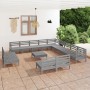 Juego de muebles de jardín 14 piezas madera maciza de pino gris de vidaXL, Conjuntos de jardín - Ref: Foro24-3083181, Precio:...