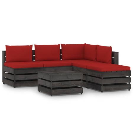 6-piece garden furniture set with gray impregnated wood cushions by vidaXL, Garden sets - Ref: Foro24-3068318, Price: 499,99 ...