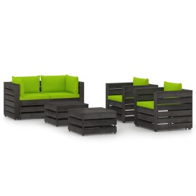 6-piece garden furniture set with gray impregnated wood cushions by vidaXL, Garden sets - Ref: Foro24-3068455, Price: 581,99 ...