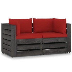 2-Sitzer-Palettensofa mit grau imprägnierten Kiefernholzkissen von vidaXL, Gartensets - Ref: Foro24-3068162, Preis: 252,99 €,...