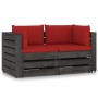 2-Sitzer-Palettensofa mit grau imprägnierten Kiefernholzkissen von vidaXL, Gartensets - Ref: Foro24-3068162, Preis: 245,63 €,...