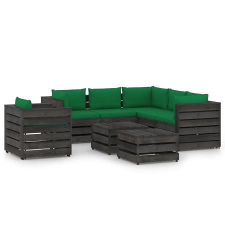 8-piece garden furniture set with gray impregnated wood cushions by vidaXL, Garden sets - Ref: Foro24-3068497, Price: 742,44 ...