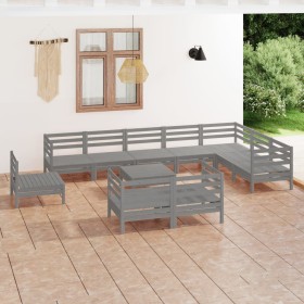 Garden furniture set 11 pieces solid gray pine wood by vidaXL, Garden sets - Ref: Foro24-3083091, Price: 539,03 €, Discount: %