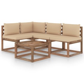 Set de muebles de jardín 5 piezas y cojines beige de vidaXL, Conjuntos de jardín - Ref: Foro24-3067371, Precio: 324,99 €, Des...