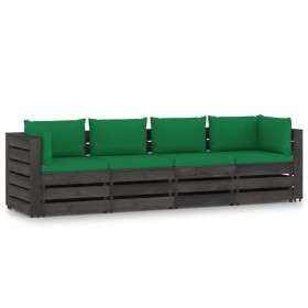 4-seater pallet sofa with gray cushions and impregnated pine wood. by vidaXL, Garden sets - Ref: Foro24-3068221, Price: 390,9...