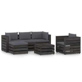 Garden furniture 6 pieces with gray impregnated wood cushions by vidaXL, Garden sets - Ref: Foro24-3068456, Price: 603,99 €, ...