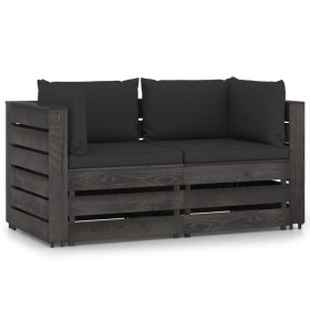 2-Sitzer-Palettensofa mit grau imprägnierten Kiefernholzkissen von vidaXL, Gartensets - Ref: Foro24-3068163, Preis: 245,99 €,...