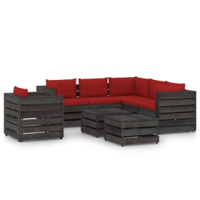 8-piece garden furniture with gray impregnated wood cushions by vidaXL, Garden sets - Ref: Foro24-3068498, Price: 728,99 €, D...