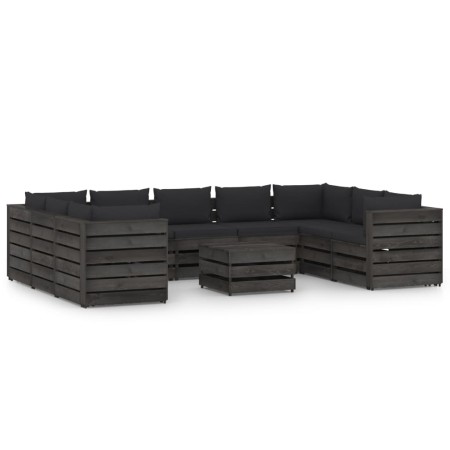 10-piece garden furniture set with gray impregnated wood cushions by vidaXL, Garden sets - Ref: Foro24-3068379, Price: 1,00 €...