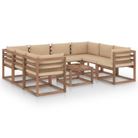 Set de muebles de jardín 9 piezas con cojines beige de vidaXL, Conjuntos de jardín - Ref: Foro24-3067491, Precio: 668,99 €, D...