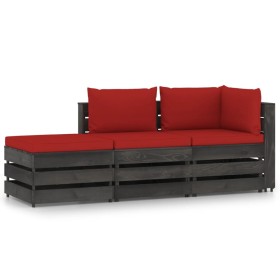 3-piece garden furniture with gray impregnated wood cushions by vidaXL, Garden sets - Ref: Foro24-3068198, Price: 257,99 €, D...