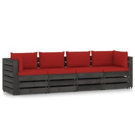 4-Sitzer-Palettensofa mit grau imprägnierten Kiefernholzkissen von vidaXL, Gartensets - Ref: Foro24-3068222, Preis: 401,99 €,...